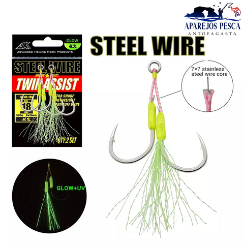 Anzuelo Asistente JK con núcleo de acero STLD-18L (8MM/50LBS) 2SET